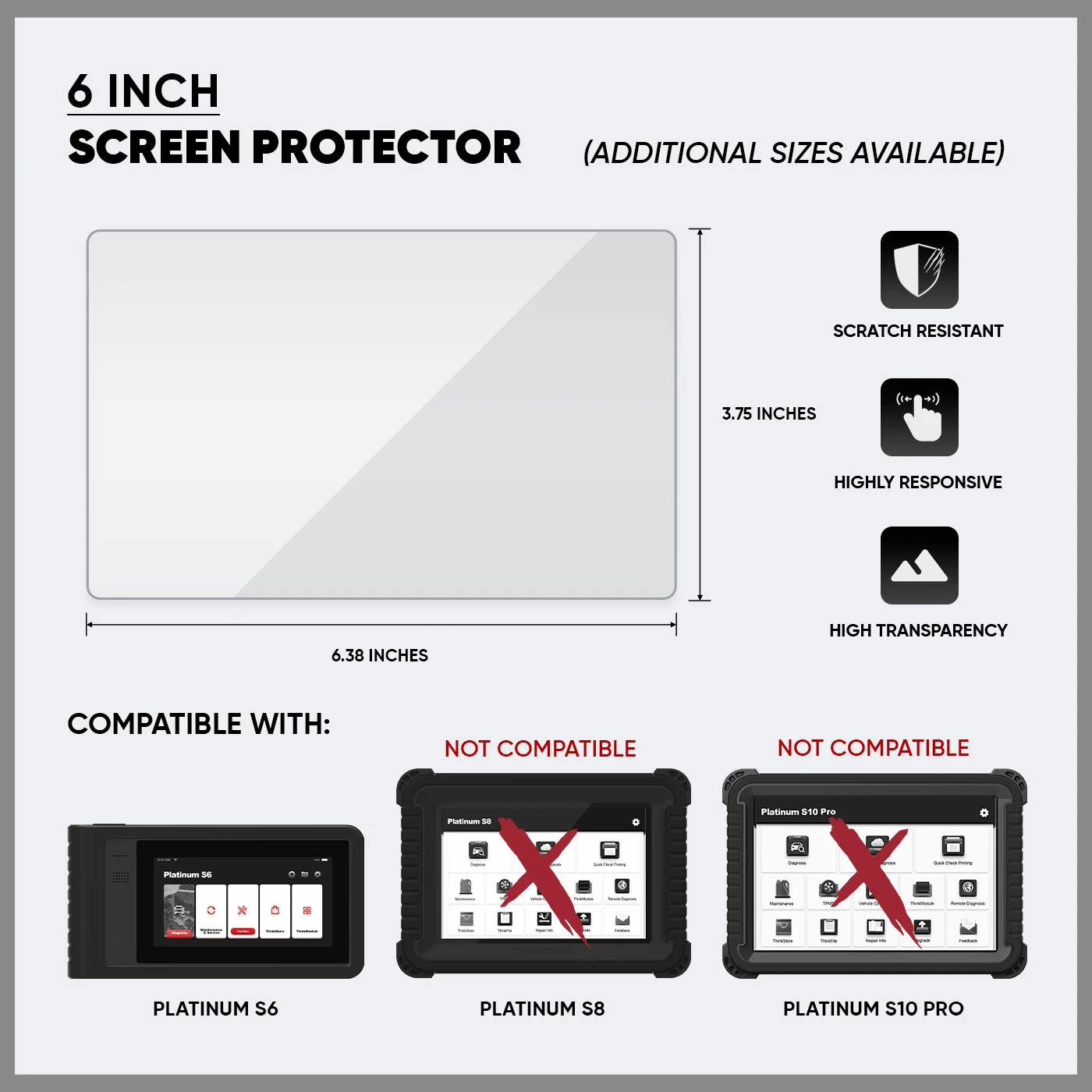 Thinkcar 6" Screen Protector For Vehicle Diagnostic Scanner Thinkcar Platinum S6, ThinkTool Mini, ThinkScan Max (5 Qty) - Image 2